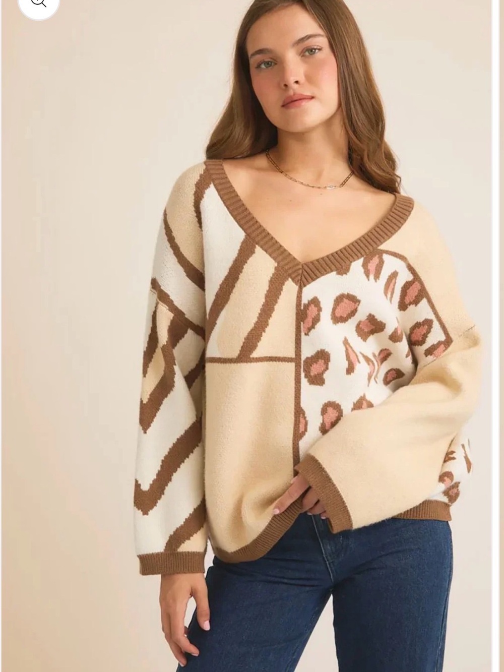 Gilli Brown and Cream Animal Patterned Sweater